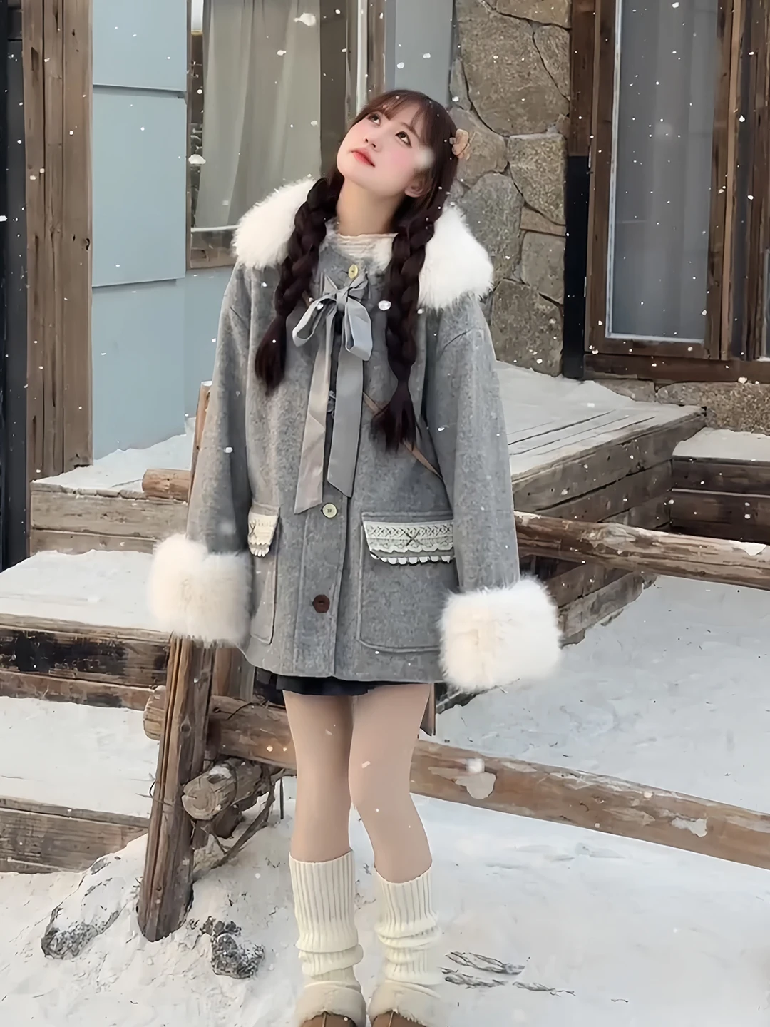 Women's Woolen Coat Spring Autumn Winter Plaid Cloak Style Fashion  Knot Design College Style Polyester Fiber Coat
