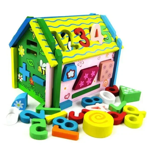 

Digital Kai Chi House Shape cognitive wisdom house Wooden disassembly assembly blocks Children's wooden felt education toys gift