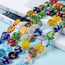 1Strand Handmade Millefiori Glass Heart Bead Strands Colorful 12x12x3.5mm Hole: 1mmk 33pcs/strand 13.7 inch