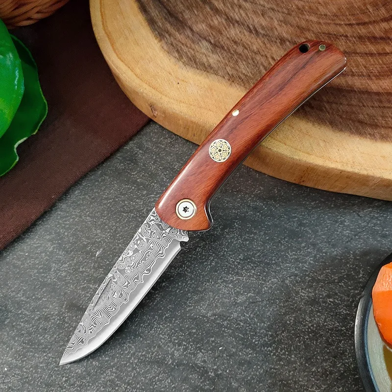 

Damascus Steel Folding Knife High Hardness Sharp Fruit Peeler Portable EDC Multifunctional Pocket Knife for Daily Use