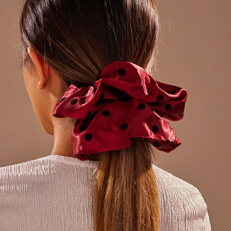 Withyoo |   Moda Corea Dot Scrunchies in raso Donna Grigio Grandi fasce per capelli Elastico per capelli Ragazze Porta coda di cavallo Corda per capelli