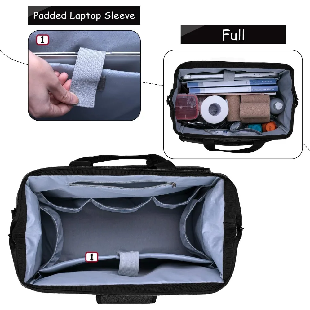 

Home Health Nurse Bag, Medical Supplies Bag with Padded Laptop Sleeve for Home Visits, Health Care, Hospice, Bag ONLY, Black