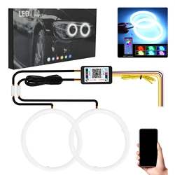 12V 24V DC LED melek gözler pamuk ışıkları dönüş sinyal ışıkları ile APP Bluetooth RGB DRL ışık halkası halkaları araba Scooter motosiklet için 2 adet
