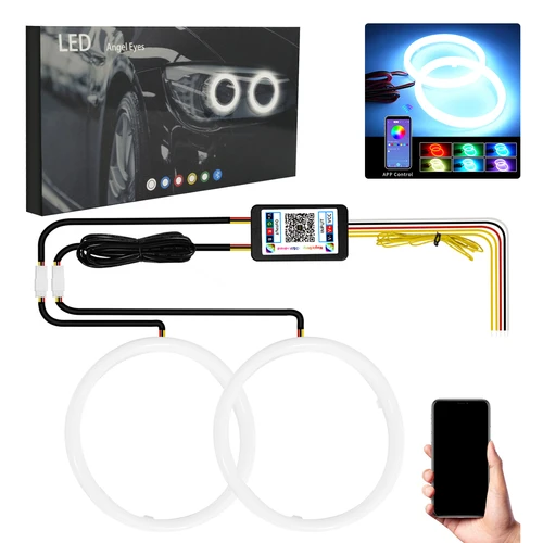 Imagen 1 del producto Luces LED de algodón con ojos de Ángel, 12V, 24V CC, con luces de señal de giro, aplicación Bluetooth, RGB, DRL, anillos de Halo para coche, Scooter, motocicleta, 2 uds.