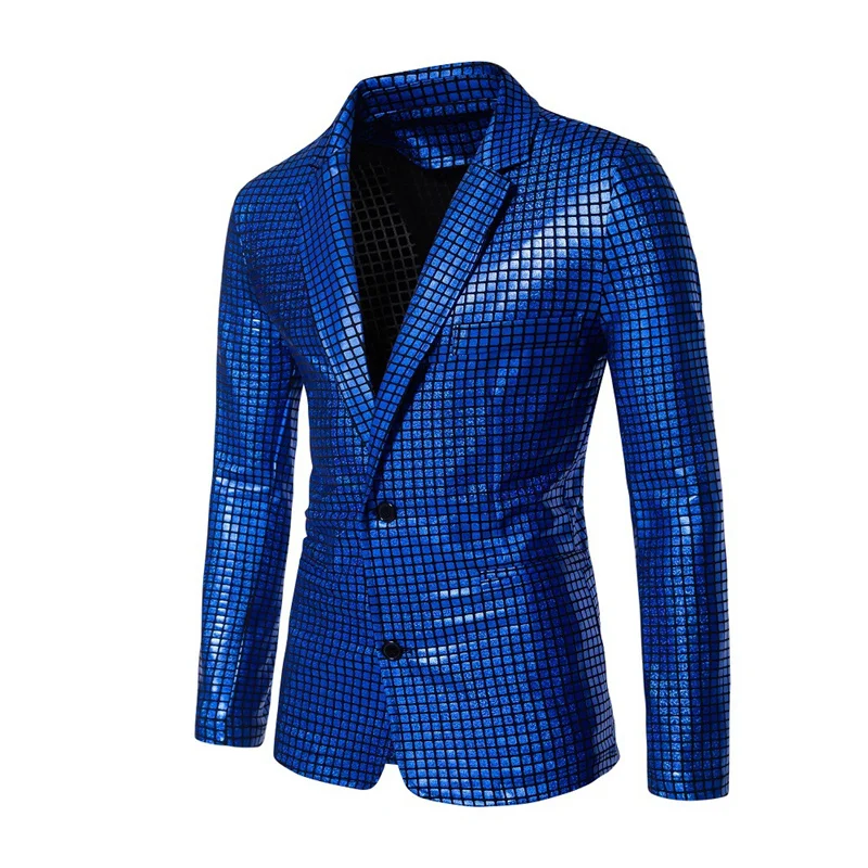 Fashion Trend Men Rainbow Plaid Suit Jacket Gold Silver Male Dance Party Casual Thin Loose Blazer Coats