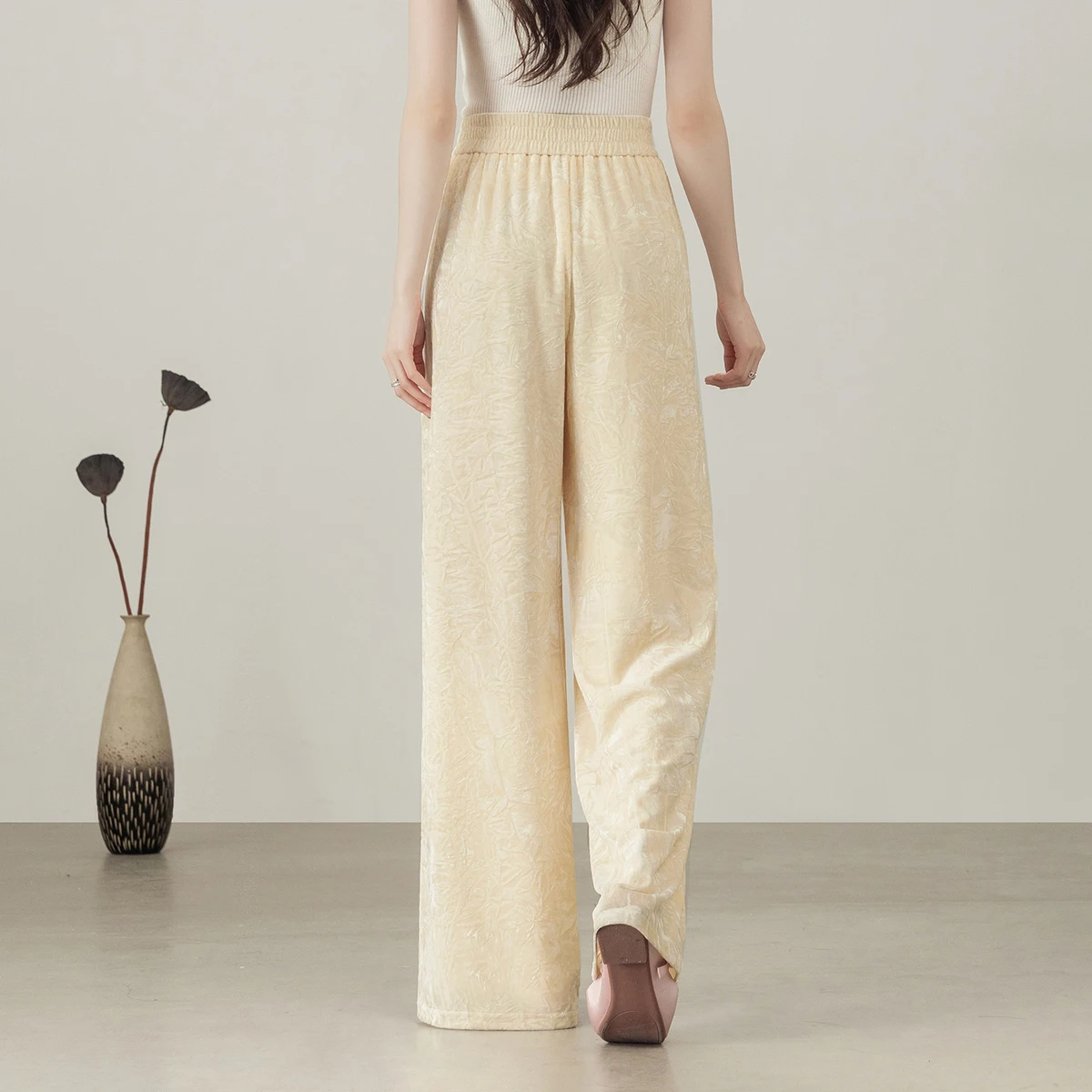 SENTUBILA Women's Long Straight Pants 2025 Chinese Style Etachable Pendant Velvet Wide Leg Trouser Winter Lady Bottoms 154KA4091