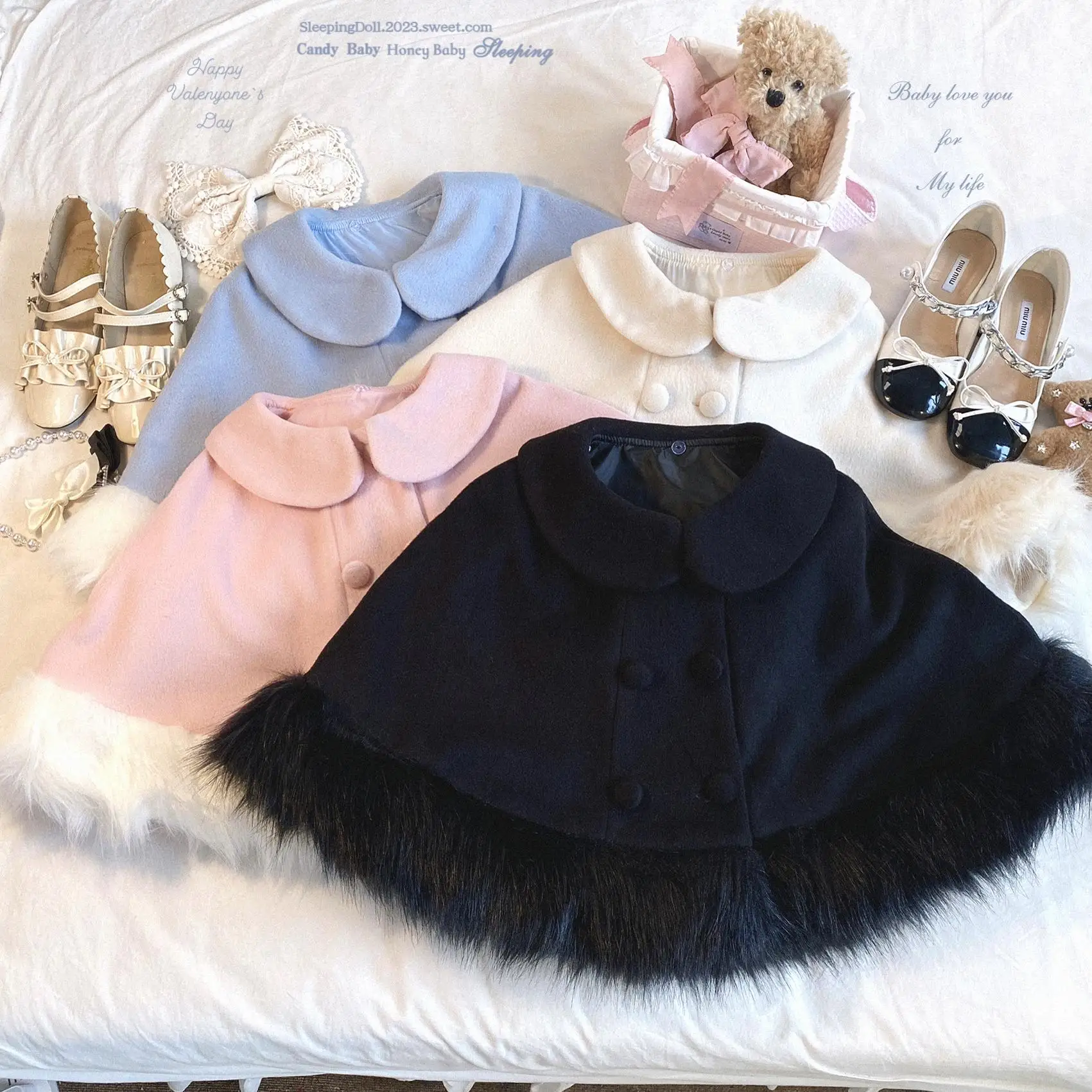

Kawaii Japanese Autumn Winter Lolita Sweet Cute Shawl Sweetheart Girl Fluffy Retro Doll Collar Double Breasted Short Cape Woman
