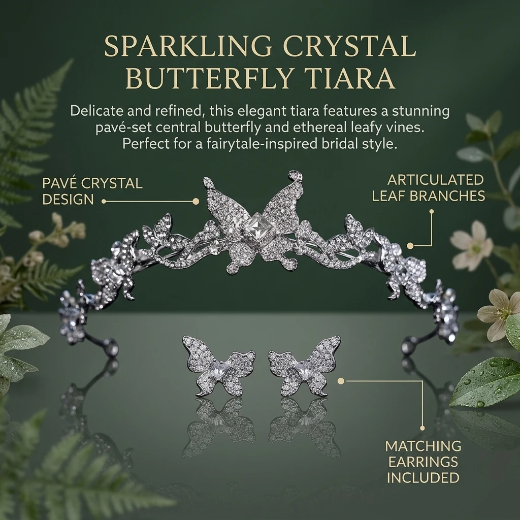 바로크 나비 신부 왕관 귀걸이 세트 신부 머리 장식 공 - Women Accessories Earrings 리뷰 및 가격