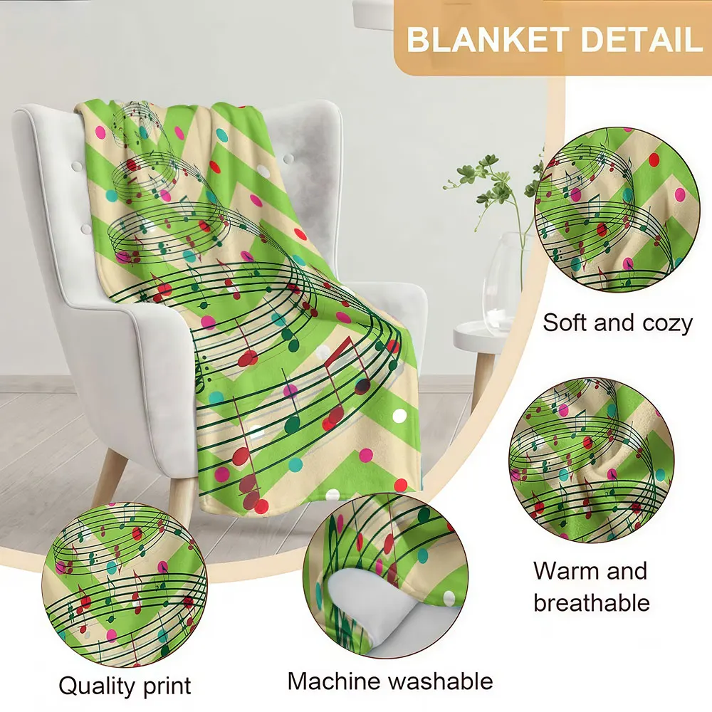 Chevron Music Note Soft Warm Flannel Blanket Lightweight Cozy Christmas Halloween Home Decor Room