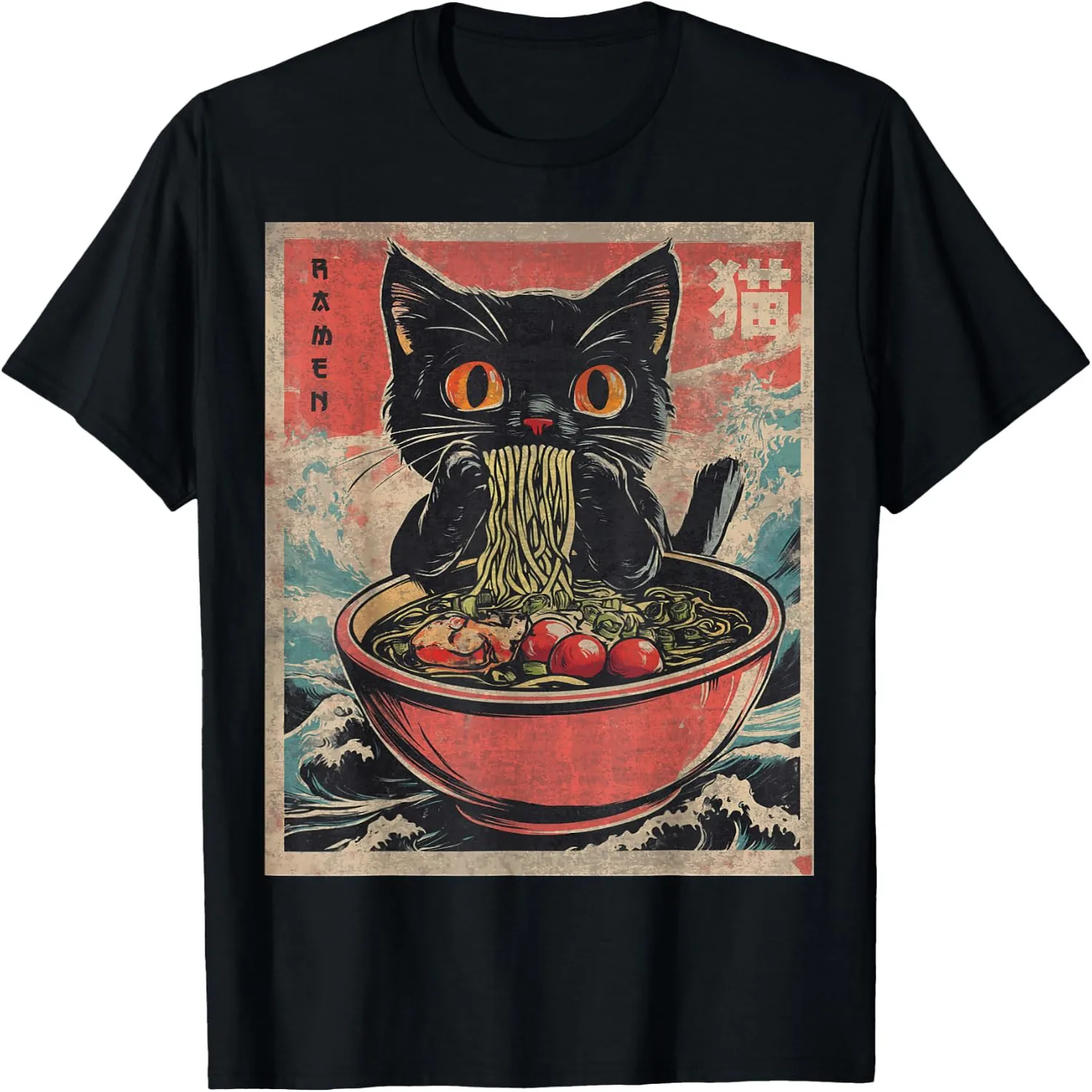 Funny Cat Ramen T-Shirt Japanese Kawaii Anime Graphic Tees for Men Women Vintage t-shirt, Everyday wear tee,