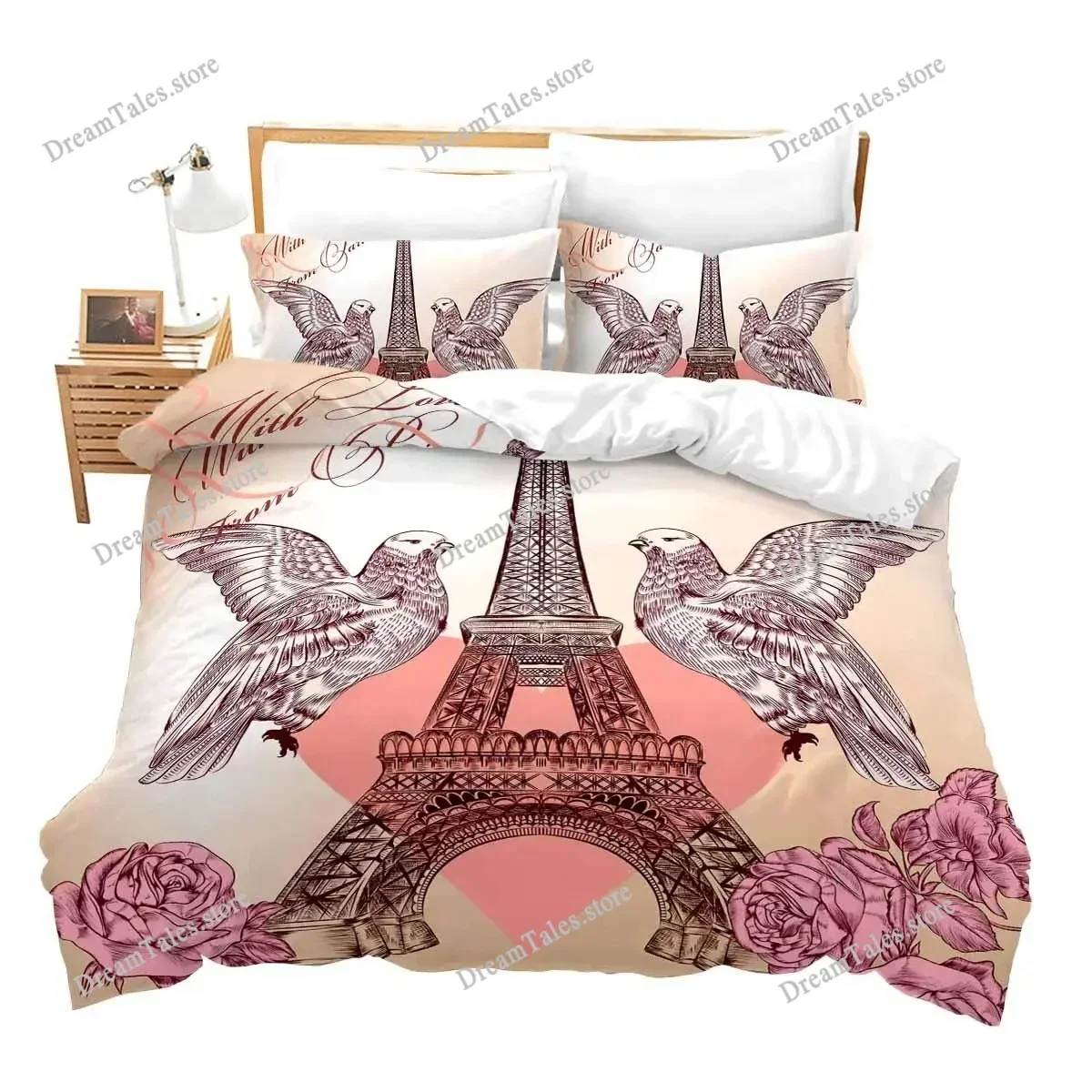 Pigeon Peace Duvet Cover Set Cute Bird Pattern King Queen Size Polyester Comforter Cover with Pillowcase for Teens Bedding Set74