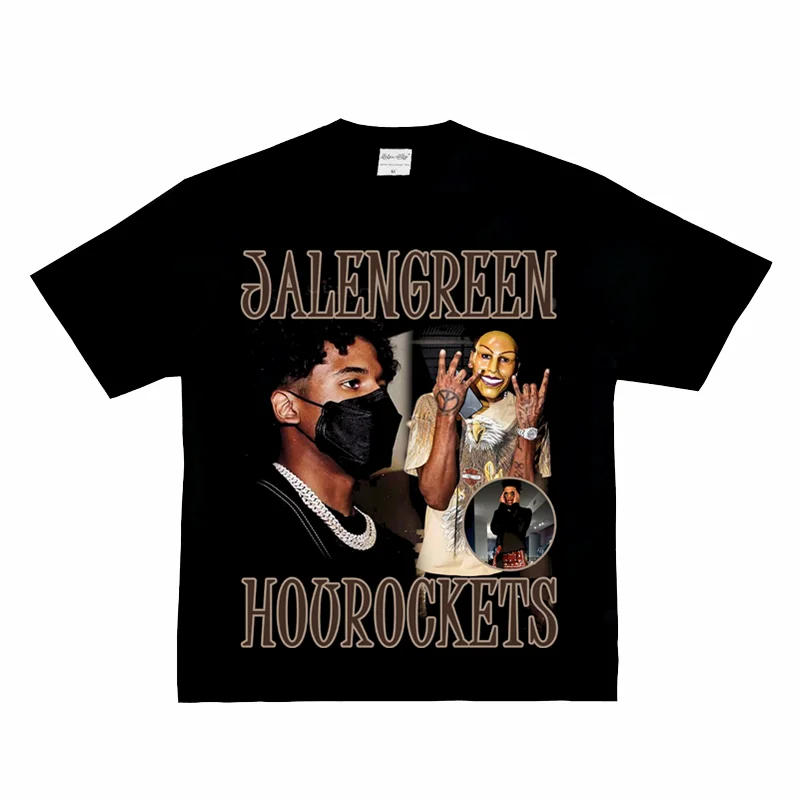 Mode Sommer Neue Heiße Männer Jalen Grün Vintage Hip Hop Amerikanischen Ausschnitt Basketball Trend Beliebte Gedruckt Kurzen Ärmeln