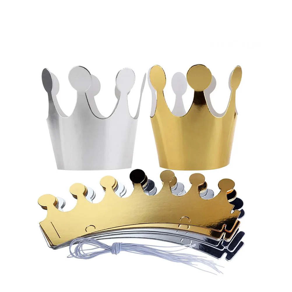 

10Pcs Birthday Paper Crowns Gold Shiny Design Kids Adults Party Decoration Memorable Moments