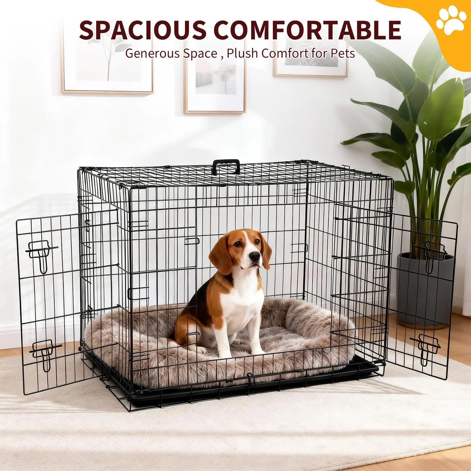 Jaula Metálica Plegable para Perros de 24-48 Pulgadas con Doble Puerta y Bandeja Extraíble, Ideal para el Transporte de Cachorros
