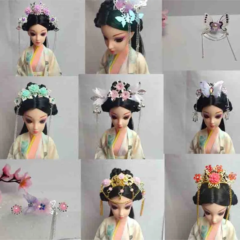 

Creative Handmade 30cm Dolls Ancient Costume Doll Hair Accessories Hairpin Toy Accessories Chinese Retro Doll Headdress LC690