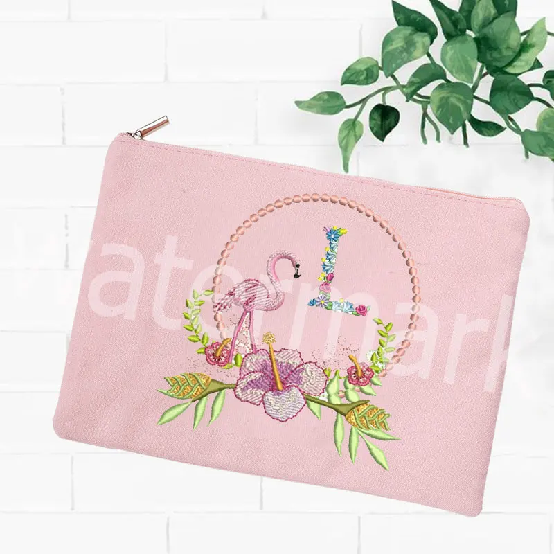 Tas kosmetik wanita, Organizer perlengkapan mandi Flamingo bunga wanita casing penyimpanan organizer tas Makeup kantong perjalanan luar ruangan gadis