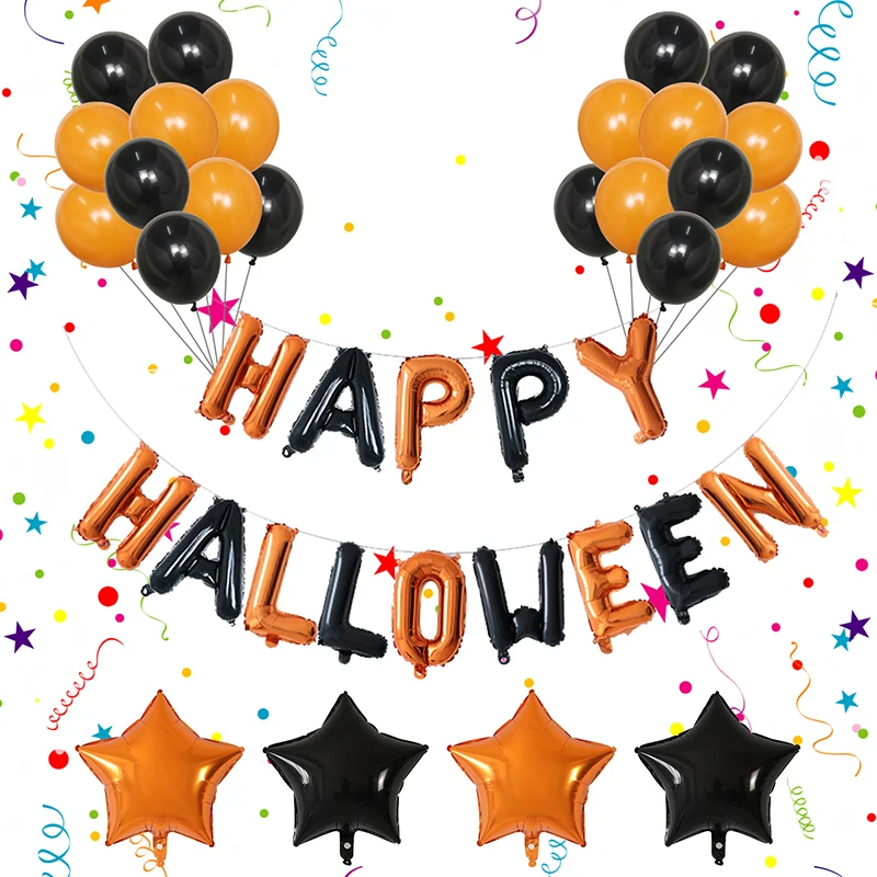 39Pcs Happy Halloween Balloons Set Orange Black Air Globos Childrens Birthday Party Baby Shower Home Decorations Kids Toys Gifts