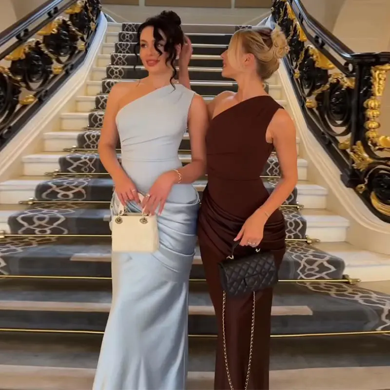 

Skew-collar Dress Elegant One Shoulder Sleeveless Pleated Long Dress 2026 Spring New Lady Sexy Evening Gown Women Party Dress