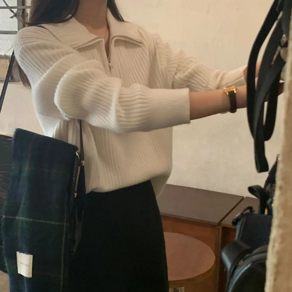 เสื้อฮู้ดแขนยาวแบบมีซิป สไตล์ลำลองถักโครเชต์ สำหรับผู้หญิง ฤดูใบไม้ร่วง ดีไซน์หวาน