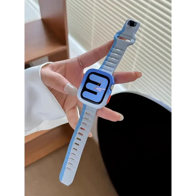 حافظة من السيليكون + حزام لسلسلة ساعات أبل 9 45 مللي متر باند 8 7 41 مللي متر SE 6 5 4 44 مللي متر 40 مللي متر حزام كوريا مطاطي iwatch Ultra 2 49 مللي متر