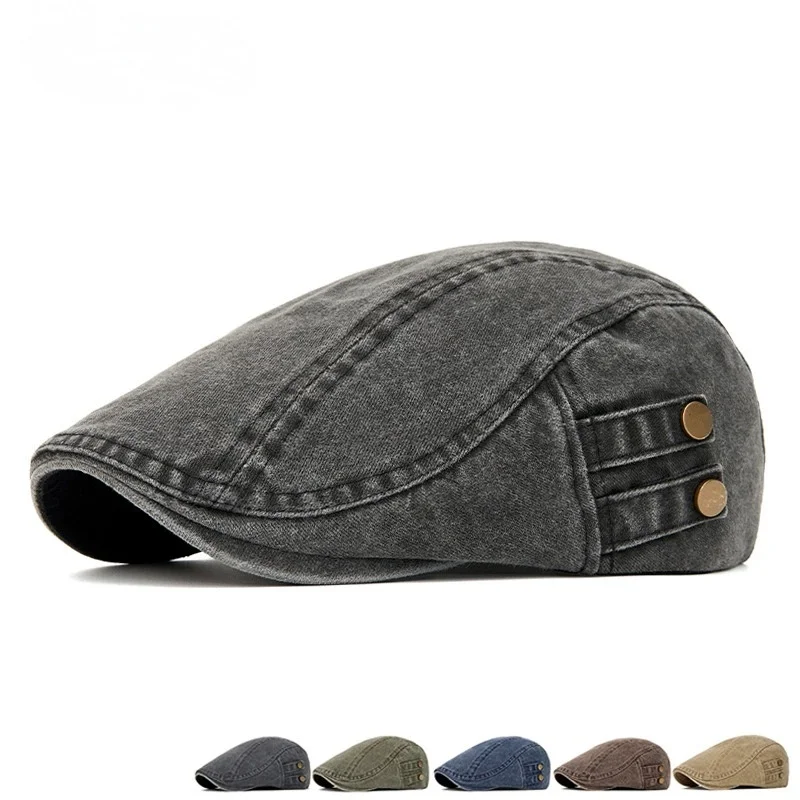 

Pre-washed Vintage Men's Casual Baseball Cap, Distressed Beret, Spring British-style Newsboy Cap