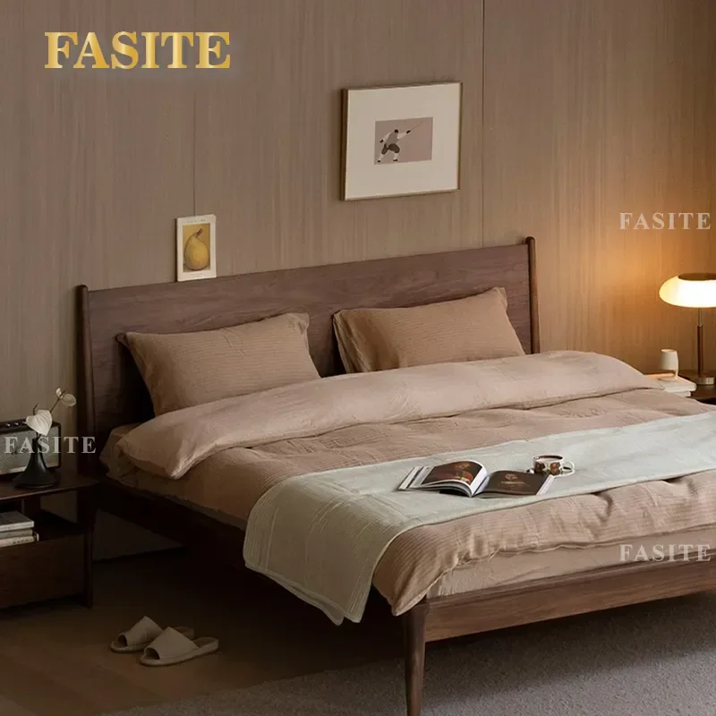 For 1.8m Double Bed Walnut Solid Wood Modern Simple Master Bedroom Furniture All Wood Home Furnishing Sturdy Durable