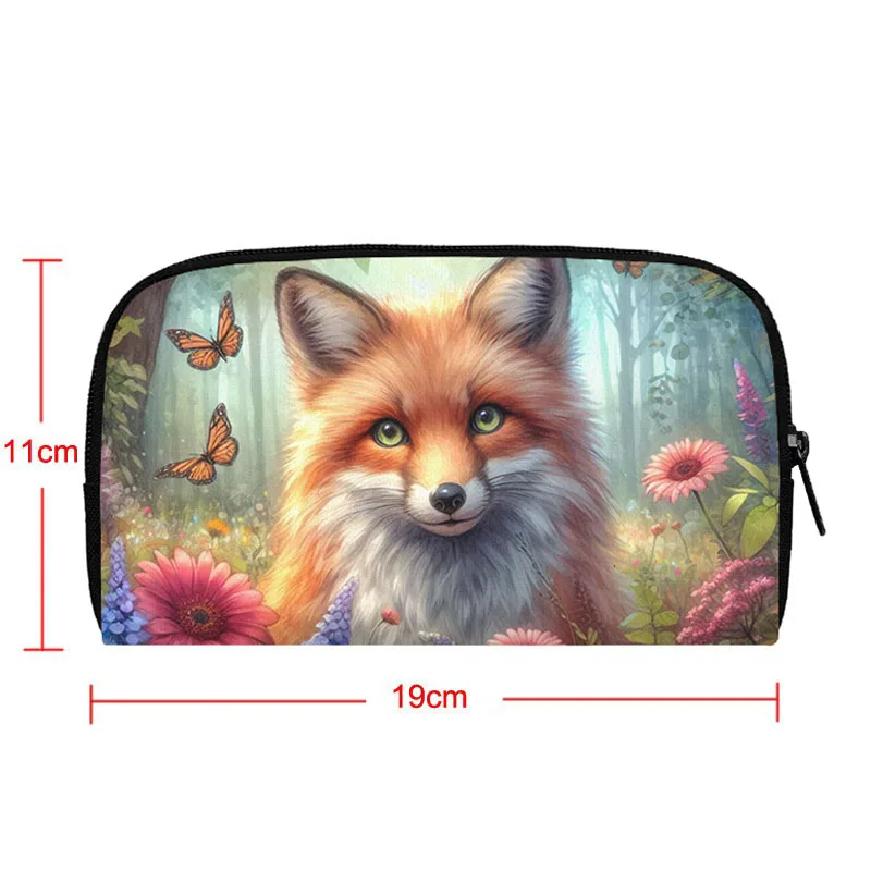 Watercolor Fox Floral Print Wallet Fox Flowers Art Coin Money Bag Phone Credit Card Holder Small Clutch Long Wallet Zipper Pouch