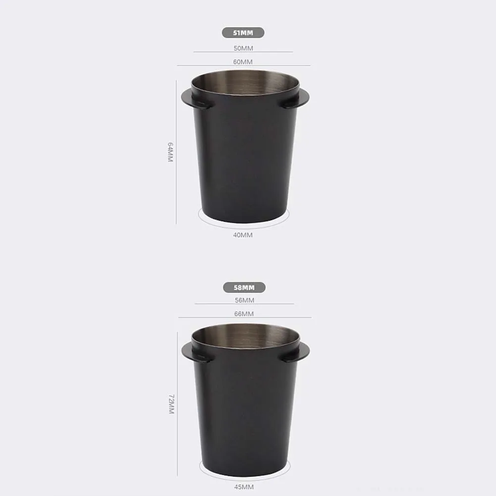 Stainless Steel Coffee Dosing Cup Aligned for Portafilter Tray Integration to Deliver Predictable Grounds Amount per Brew Cycle