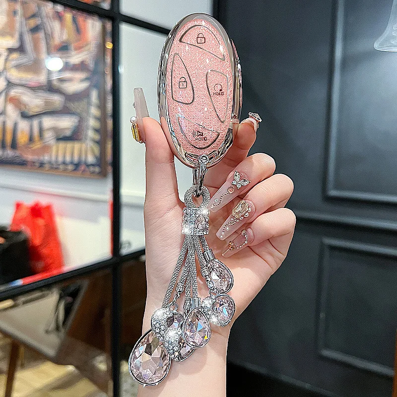 

Diamond Pink for Hyundai Ioniq 6 Grandeur GN7 KONA 2023 2024 Smart 7 Button Remote Car Key Case Cover Fob Keychain Accessories