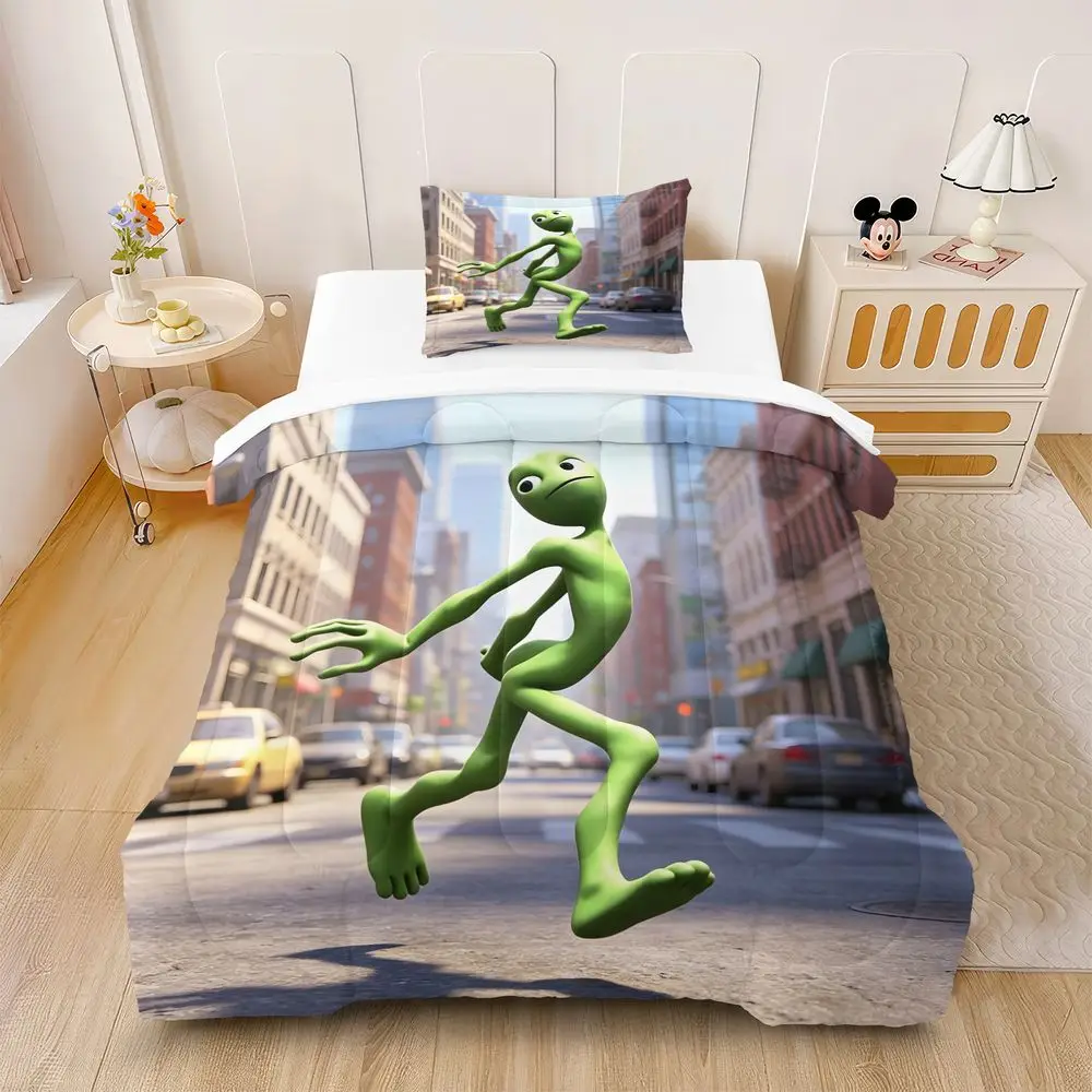 City Green Alien Cartoon Quilt Comforter Set Bedding Set Pillowcase HD Digital Print Teen Game Room Cozy Bedding