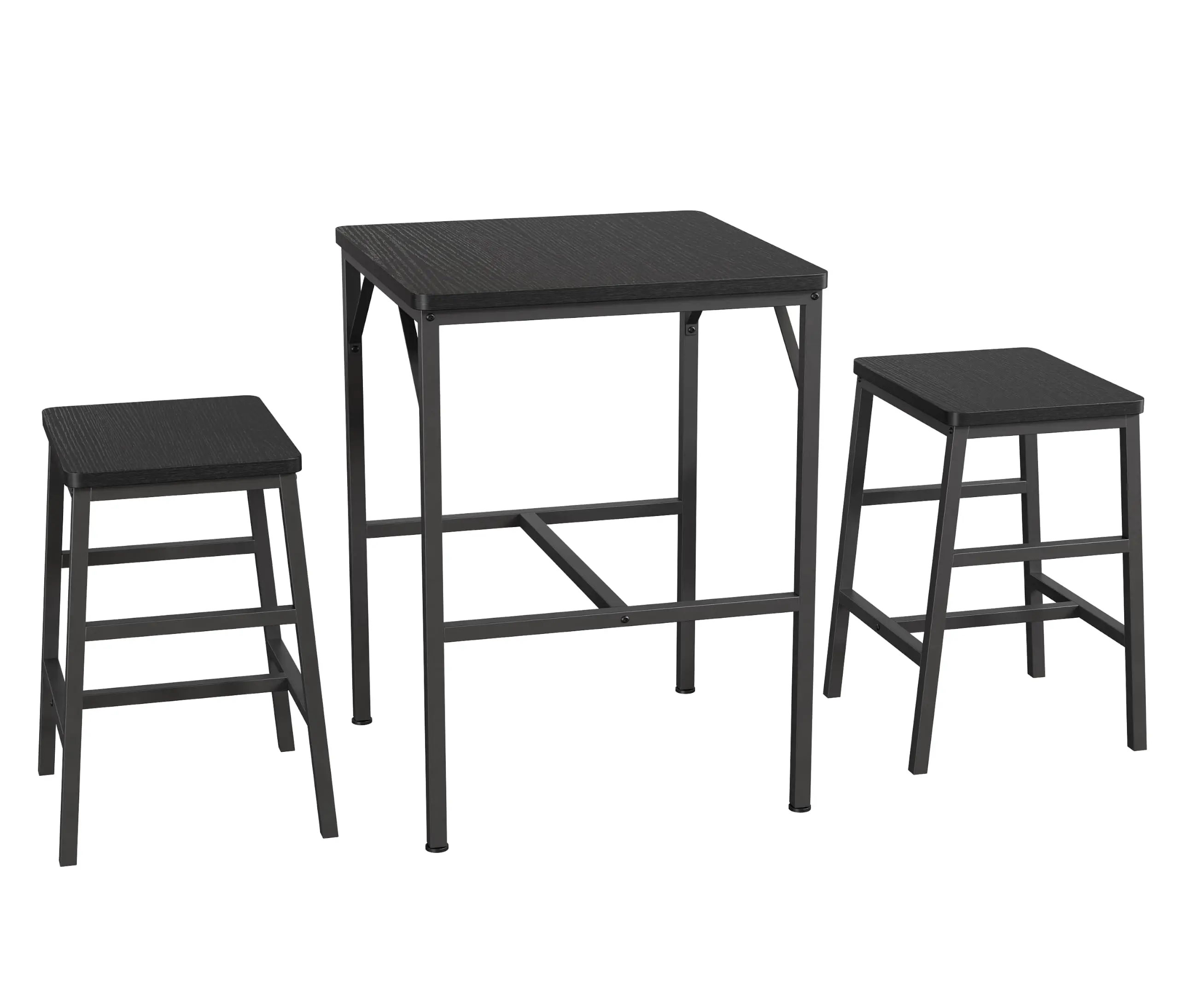3-Piece Counter Height Dining Table Set for 2 - Square High Top Pub Table with 2 Stools - Space-Saving Industrial Bistro Set for Small Apartment Kitchen