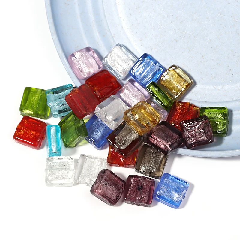 10Pcs/Lot 12mm Lampwork Colored Translucent Beads Square Shape 2mm Large Hole Loose Beads For Making Bracelet Necklace Jewelry