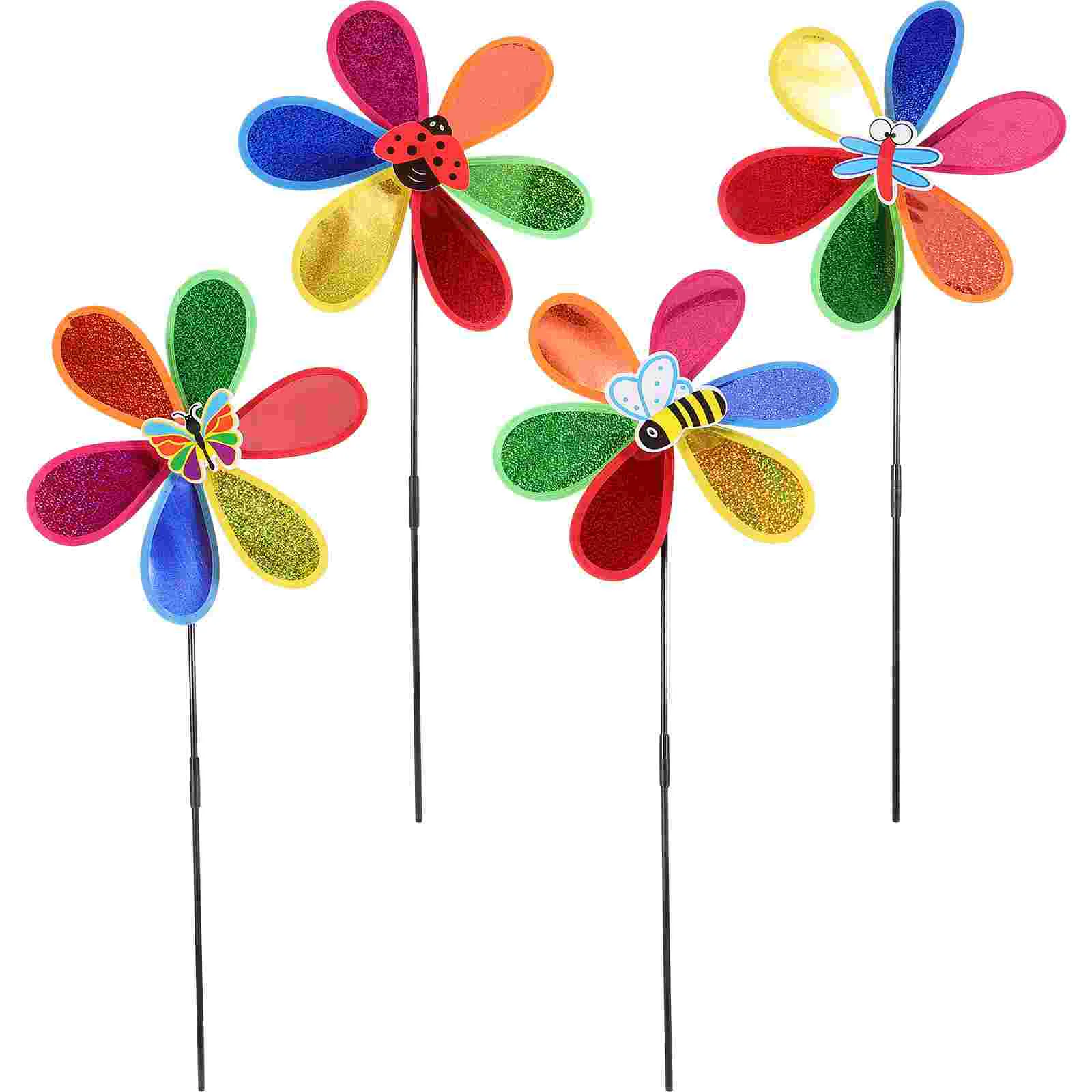 4 Pcs Rainbow Flower Pinwheels Single Layer Colorful Windmill Child Garden Decoration