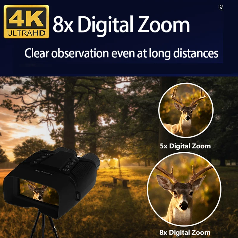 

4K UHD Night Vision Binoculars 40MP Tactical Flashlight Binocular Infrared Telescope 8X Digital Zoom 600M Hunting Trail Camera