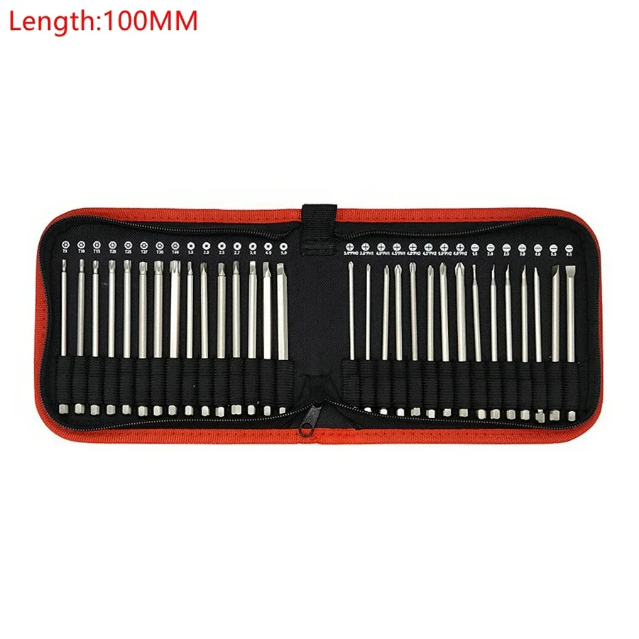 30PCS/Set 100/150MM S2 Steel Magnetic Screwdriver Bits Set 1/4 Inch Hex Shank Power Tools Slotted Cross Square With Storage Bag