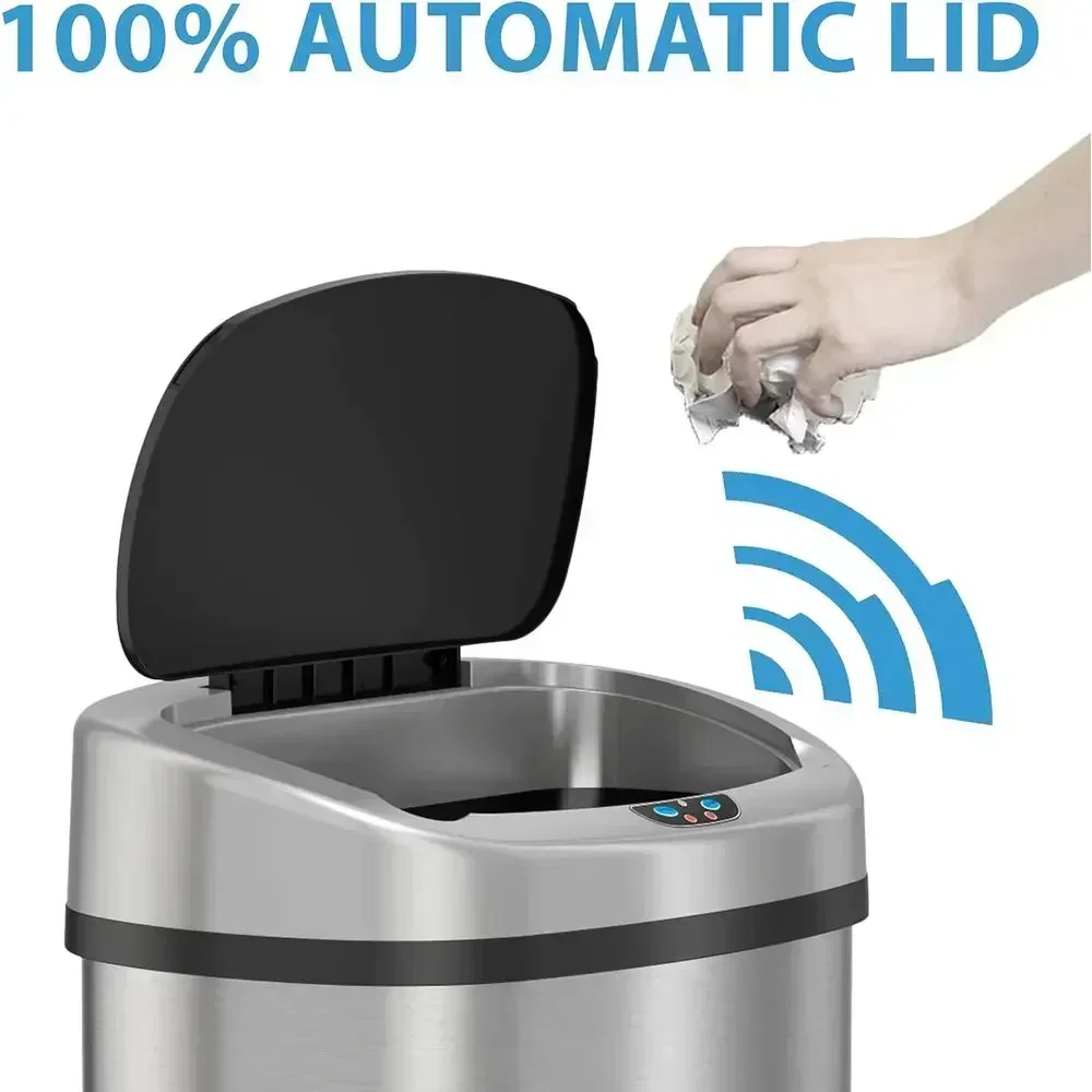 13 Gallon Stainless Steel Touch Sensor Oval Trash Can with 10 Bags