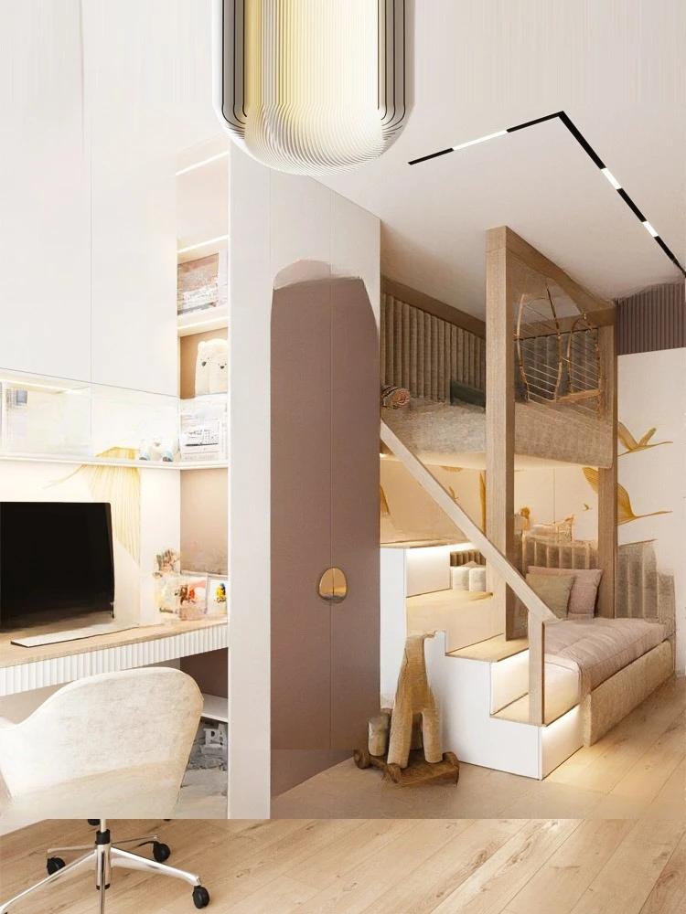 Children's high and low beds Stainless steel guardrails are transparent to the upper and lower b eds