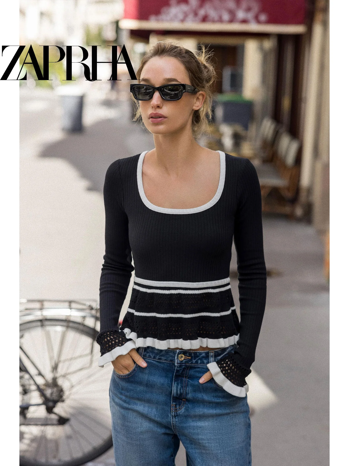 Frühling 2026 Slim Fit U-Ne Casual Long Sve Gestricktes T-Shirt Damen Faion Casual Sle Strickwaren Ort Länge V-Ne Design