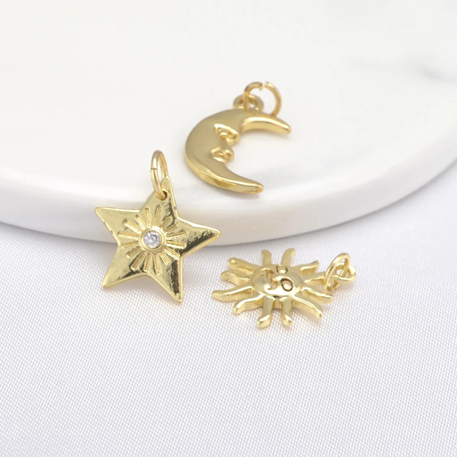 20 Pcs Sky Sun Moon Star Pendant Handmade Diy Jewelry Bracelet Necklace Earring Making Supplies Copper Plating Charm Wholesale