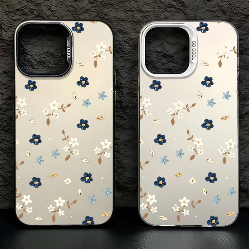 Simple Blue White Floral Frosted Case for Samsung Galaxy A37 A36 A35 A34 A32 A26 A25 A24 A23 A22 5G 4G A17 A16 A15 Acrylic Cover