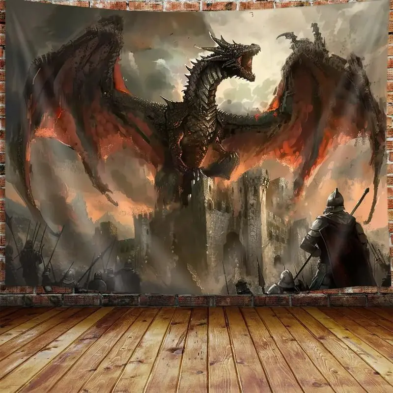 VIKAMA Black Red Fire Dragon Wall Tapestry Castle Flame Fantasy Gothic Home Decor Unique Gift Soft Durable Cozy Aesthetic Indoor