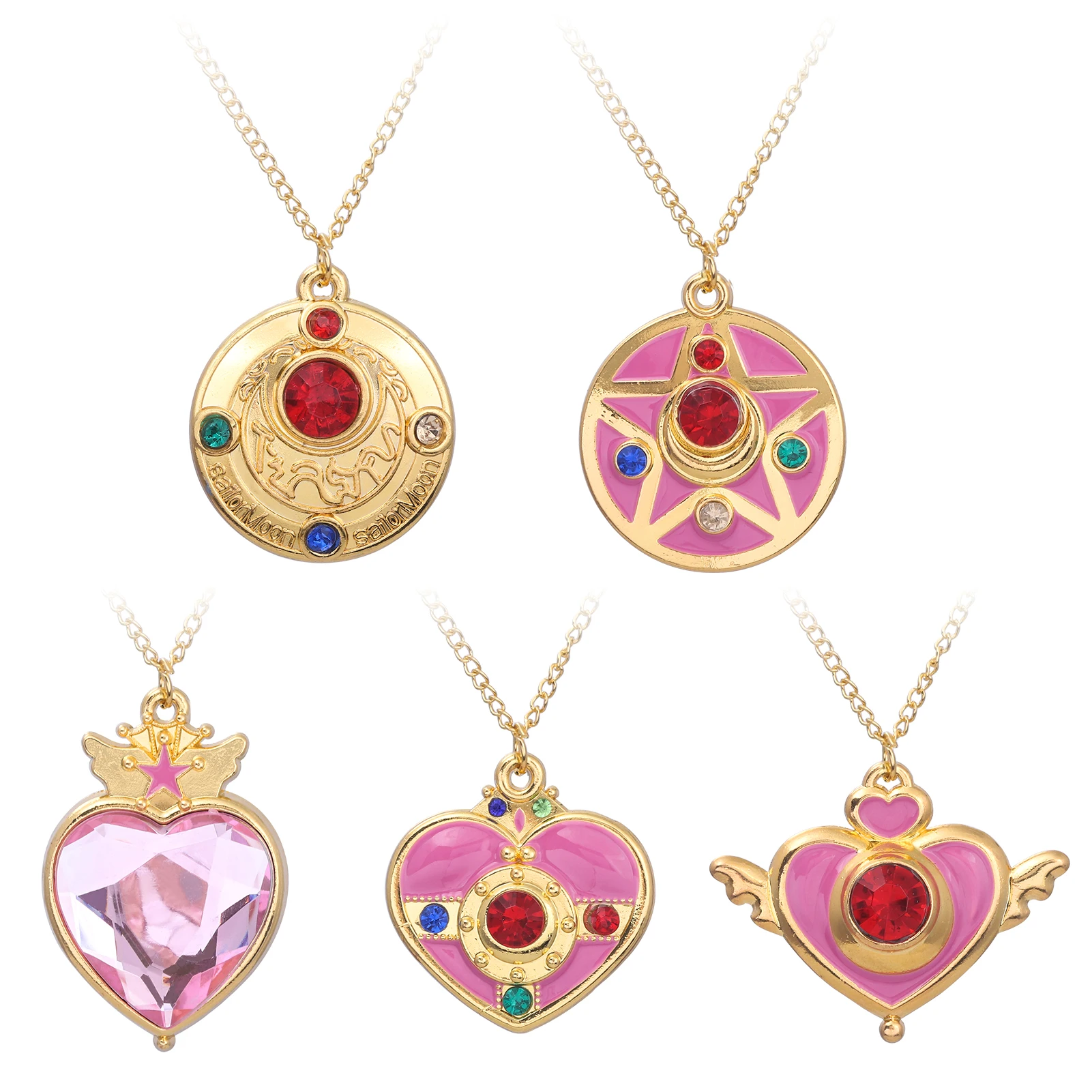 Anime Sailor Moon Heart-Shaped Necklace Tsukino Usagi Magical Transformer Metal Pendant Necklace Jewelry Key Ring Bag Pendant