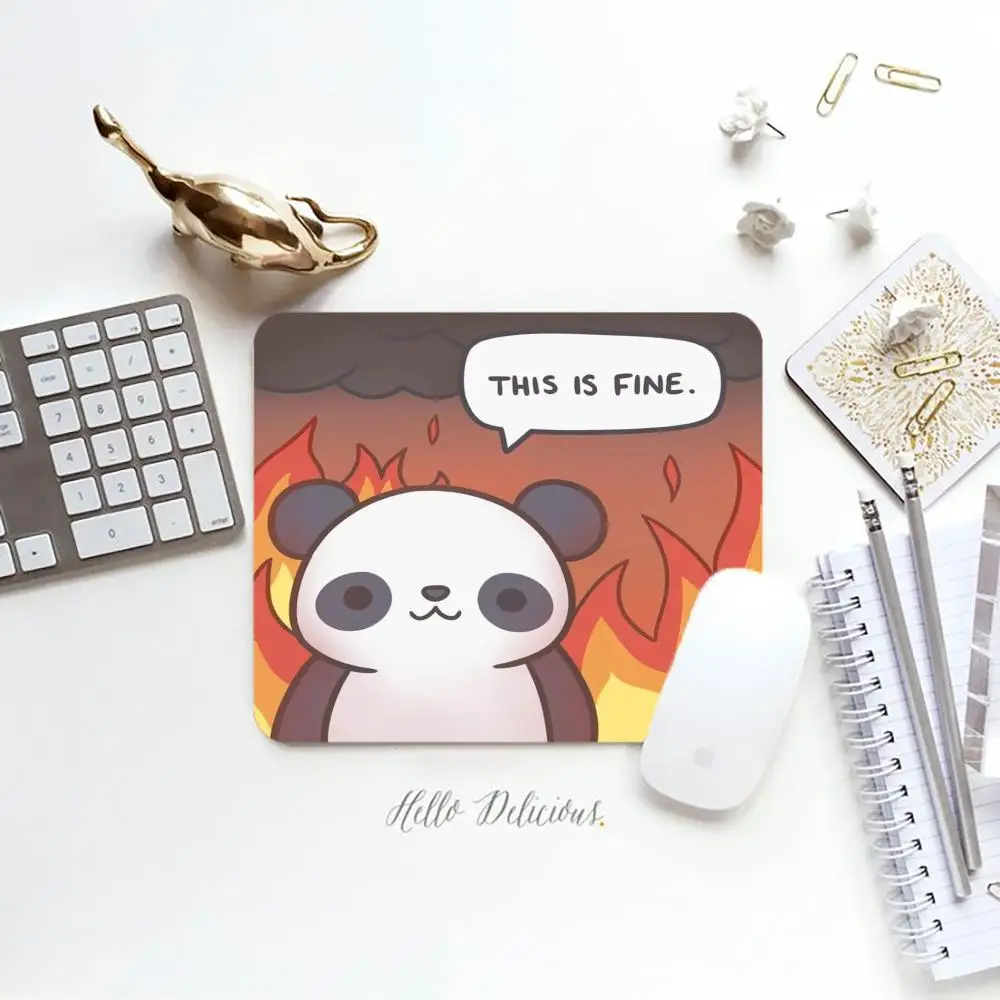 Gaming Small Deskmat This Is Fine Panda Fire Mousepad Anti-slip Stitched Edge PC Gamer Laptop Keyboard Mat Desk Protector