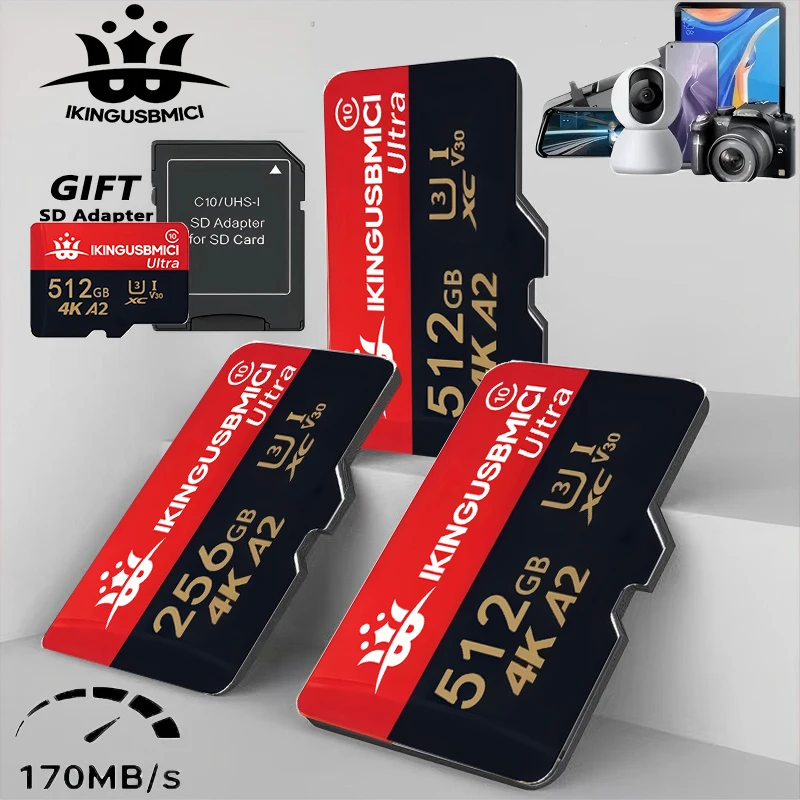 بطاقات TF وبطاقات SD بسعات 64GB و32GB و256GB و512GB و16GB، بطاقة ذاكرة Micro TF SD بسعات 64GB و32GB و256GB و512GB و16GB من الفئة A2 V30 لأجهزة الكمبيوتر اللوحي.
