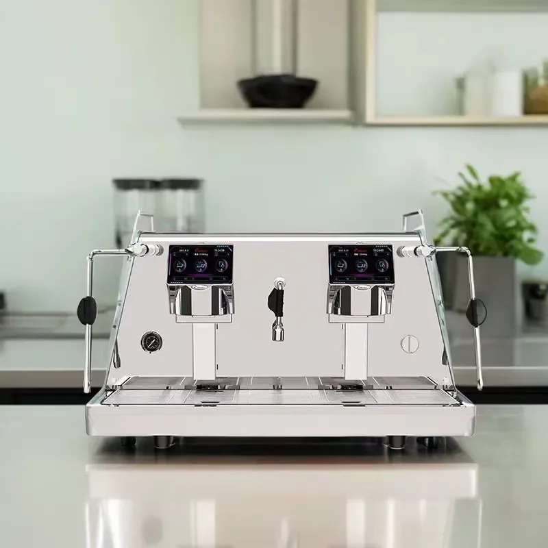 Commercial Professional Espresso Two Head Semi Auto Cappuccino Coffee Machine Black Red Body Copper
