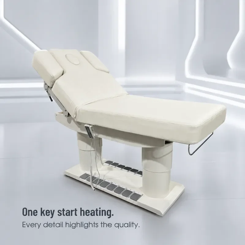 Electric Beauty Bed with Ambient Light Adjustable Lifting Massage Table for Eyelash Extension Ear Cleaning and Embroidery