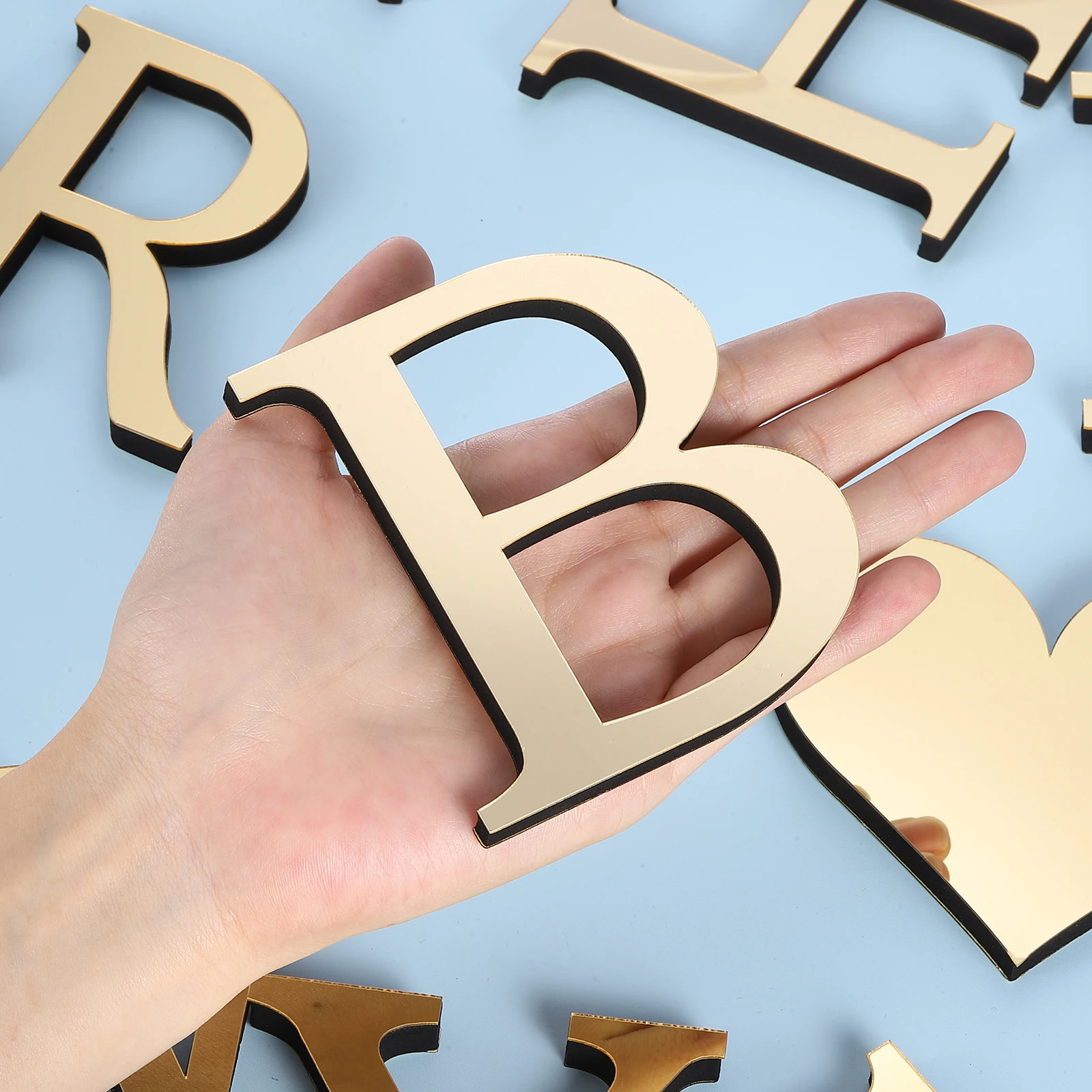 10cm 26 English Letters Wall Sticker 3D Mirror Acrylic Wall Sticker Decals Self-Adhesive Wall Art Mural Home Party Light Gold