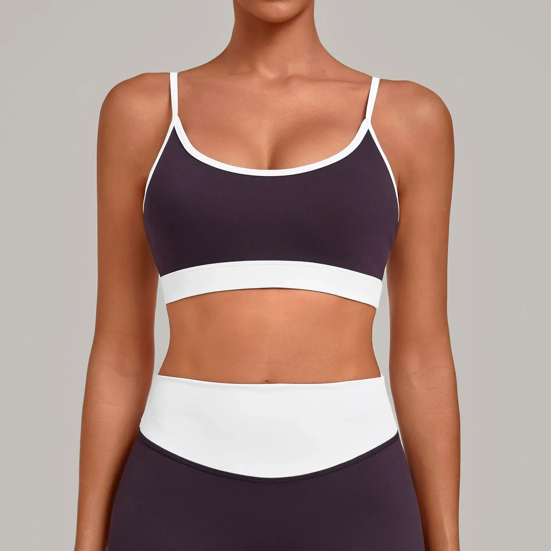 Sports Bra Padding Sport Top Gym Clothes Woman Yoga Clothing Patchwork Fitness and Training Apparel Activewear Black Purple XL