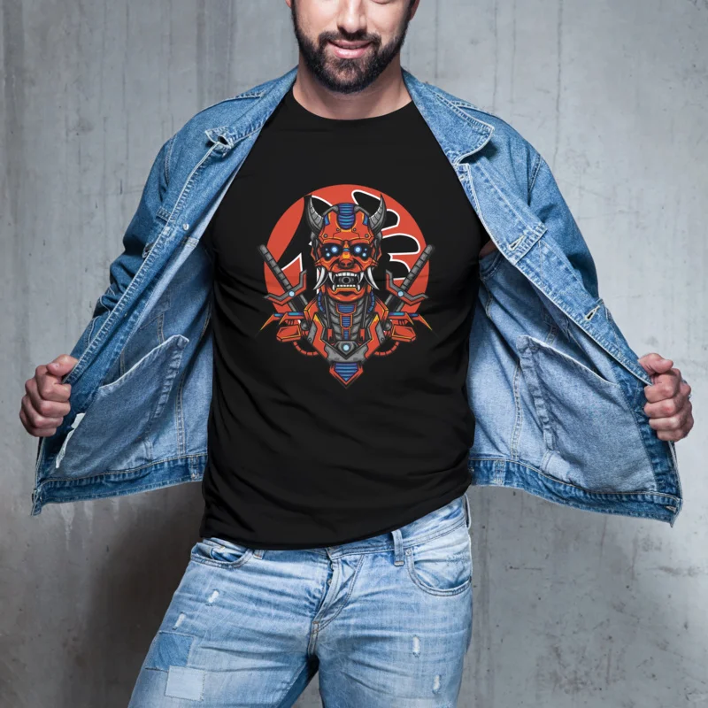 Cartoon Japanese samurai demon DTF Thermo Sticker Decals Heat Transfer On Clothes Iron On Patch For Hoodies Press Printing