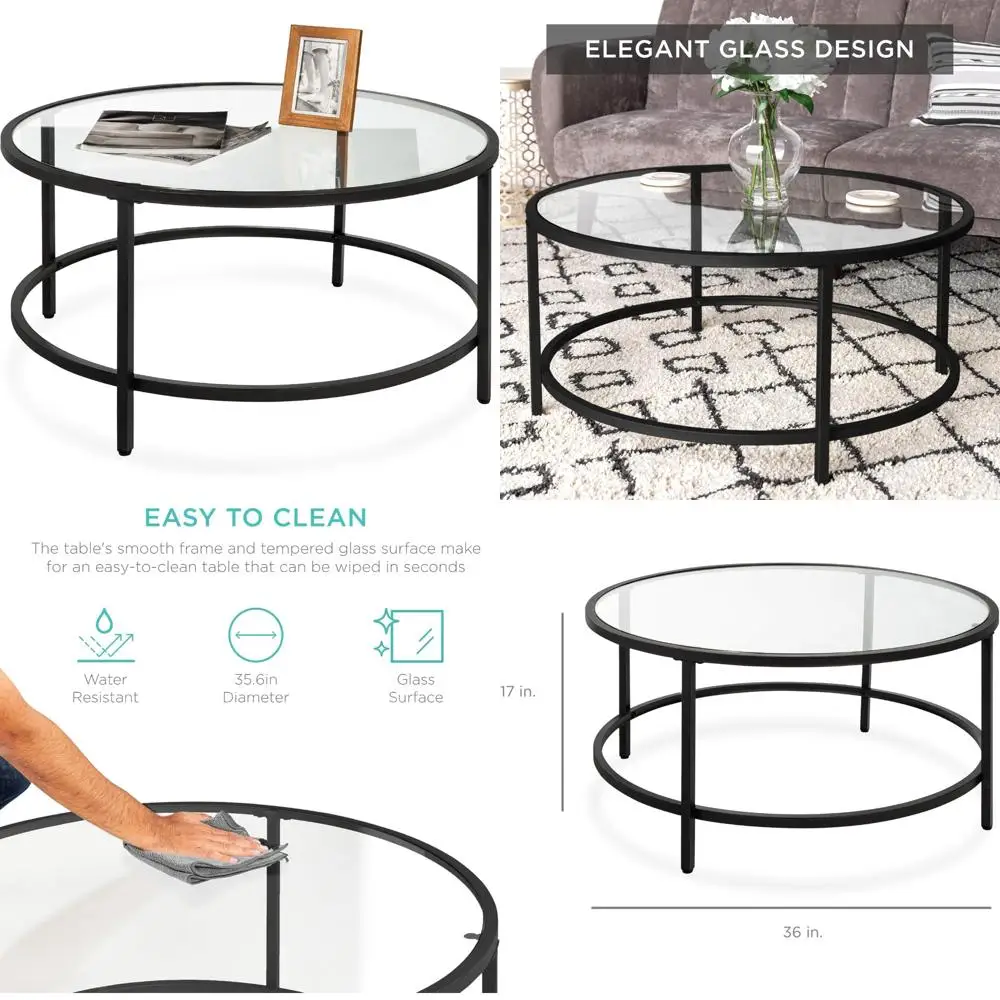 

36-дюймовый современный круглый приставной столик из закаленного стекла для гостиной и столовой, подходит для чая и домашнего декора